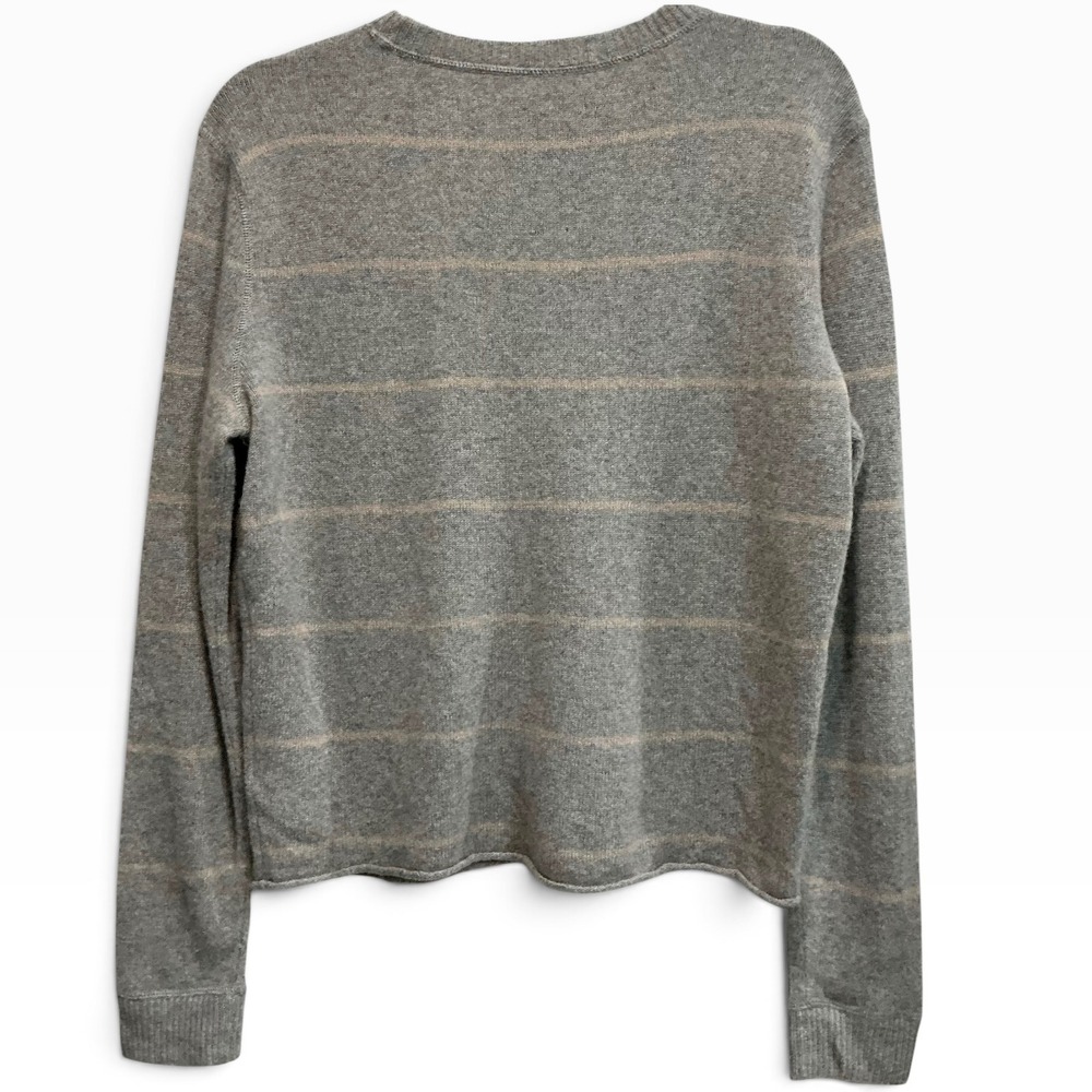 Reformation Cashmere Oversized Striped Boyfriend Sweater Grey Tan XS - Picture 2 of 5